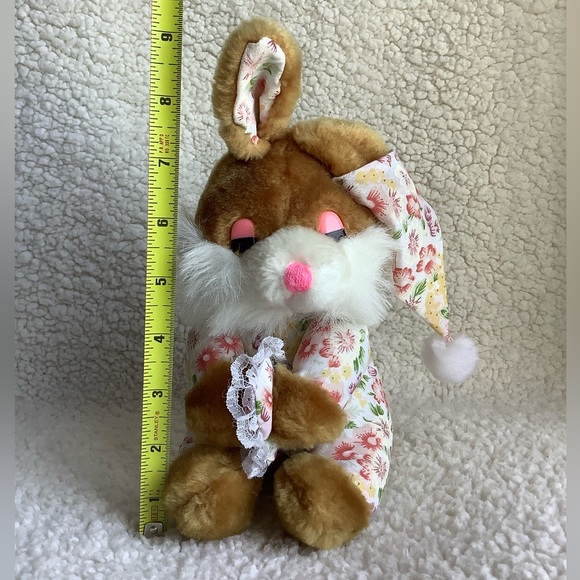 Vintage Bunny Rabbit Plush Pyjamas & Night Cap Stuffed Animal Toy - Picture 2 of 8